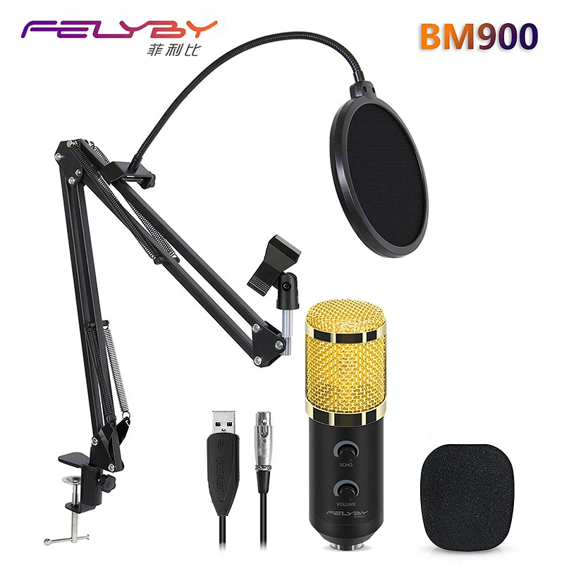 HOT!!! FELYBY bm 800 upgraded bm 900 Professional Studio Karaoke USB Condenser Microphone for Computer Video Recording Mikrofon