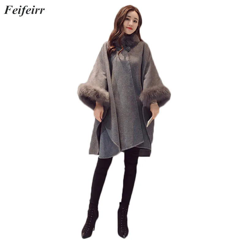 

Feifeirr Fashion Ponchos cloak shawl woolen coat female 2018 Autumn Winter New British temperament long Loose warm Blend Coat