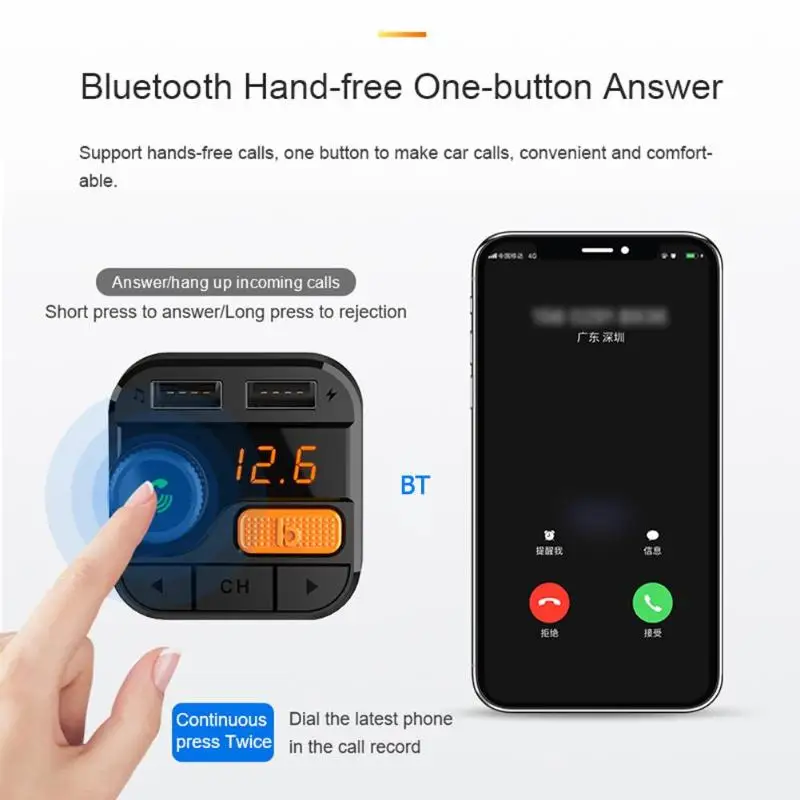 BT82D Bluetooth двойной зарядное устройство usb mp3-плеер громкой связи fm-передатчик одна кнопка бас автомобильное зарядное устройство