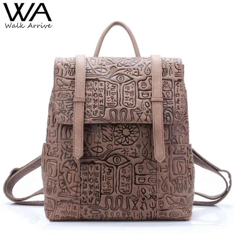 Walk Arrive Genuine Leather font b Women b font font b Backpack b font Oracle Embossed