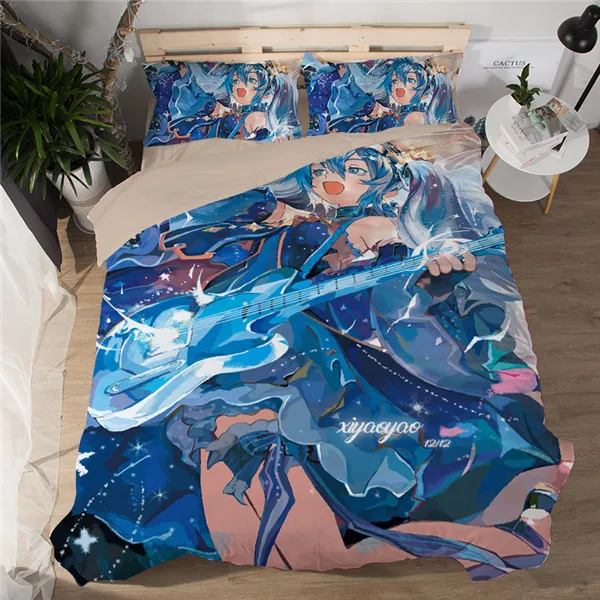 Japanese Anime Magical Mirai Hatsune Miku Bedding Set Bedcover Pillow Case 3/4PCS girls duvet cover sets cartoon blue bedclothes - Цвет: style 4