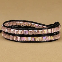 Шикарная розовая квадратном каблуке с украшением в виде кристаллов 2 многослойное Обёрточная Бумага браслет "Лучшие друзья" Дружба прядь кожаный браслет ювелирные изделия дропшиппинг