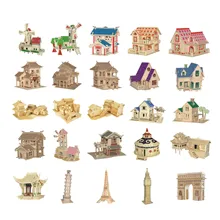 Chanycore Обучающие деревянные игрушки для детей 3D головоломка дом Вилла ветряная мельница водное колесо башня китайские Подарки для детей 4308