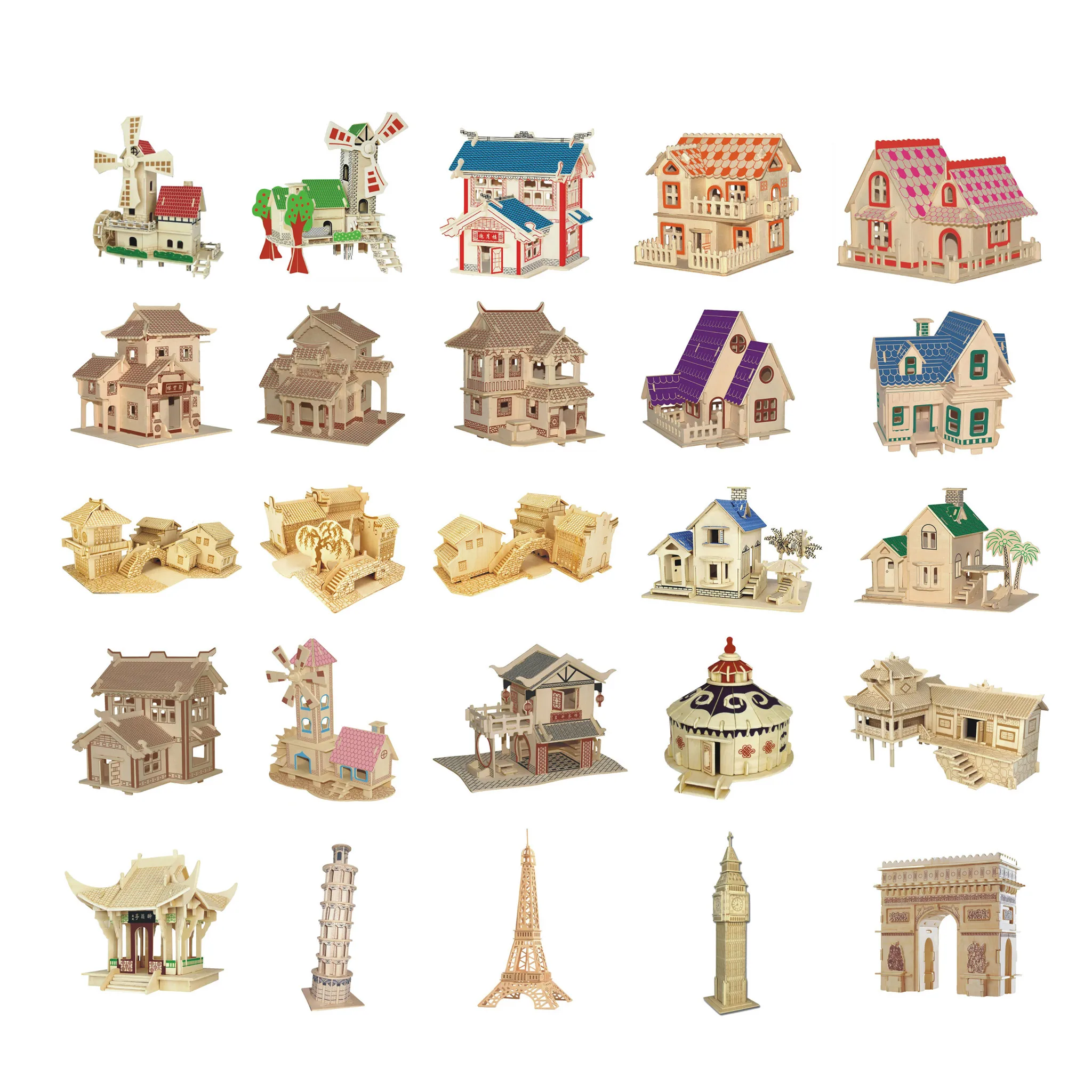 Chanycore baby lernen educational holzspielzeug 3d puzzle haus villa windmühle wasserrad turm chinesische kinder geschenke 4308