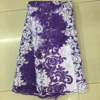 

Free shipping nice African nigerian lace fabric with sequins for party&wedding dress 5yards/lot French net lace fabricJ14K0