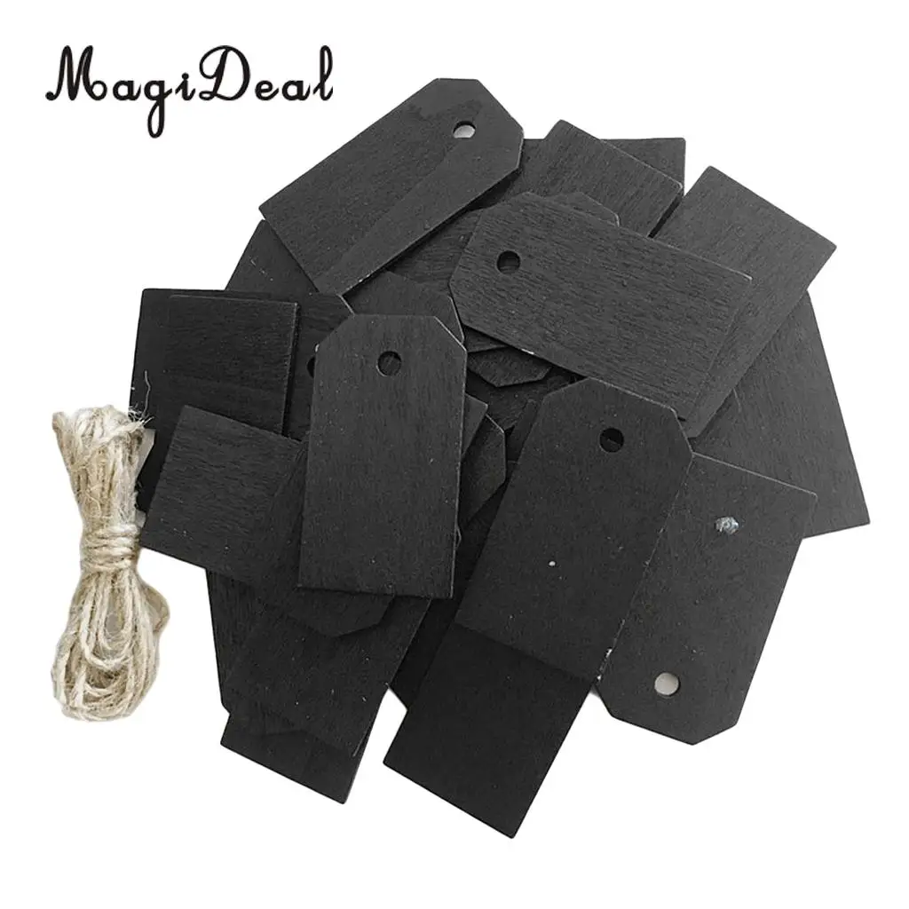 25x Blank Wood Blackboard Wooden Gift Tags Hanging Label Plaque Wedding Party Christmas Chalkboard Message Board 56x31mm