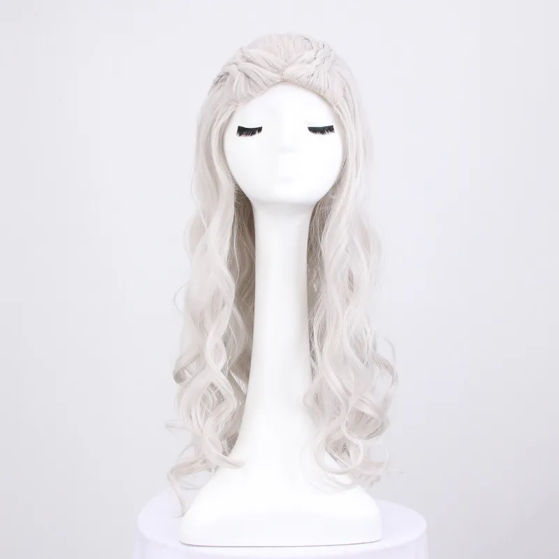 

Game of Thrones Cosplay Wigs Daenerys Targaryen Women Long Wavy Grey Synthetic wigs Hair Lady of the Dragon Hollywood Prop