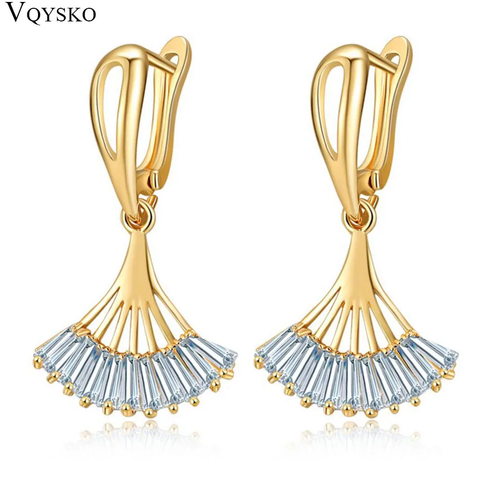 

Fashion Cute Romantic Lovely Clear Stone Sector Shape Convenient Simple Earrings Copper Cubic Zirconia For Women Party
