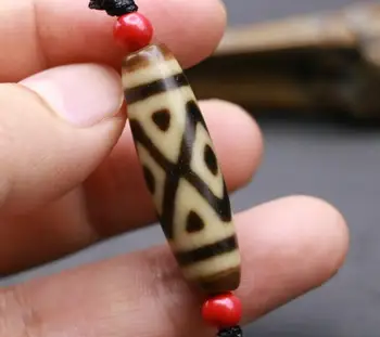 

LKbrother Talisman Treasure Energy 5A Magic Power Tibetan Old Agate Ivory Color 3 Diamond Eye dZi Bead Amulet 40MM
