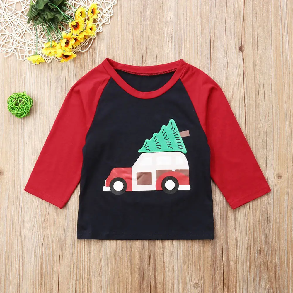 

2018 Kids Toddler Girls Cotton Long Sleeve t-shirt Patchwork Tops Blouse Christmas Age 1-5Years