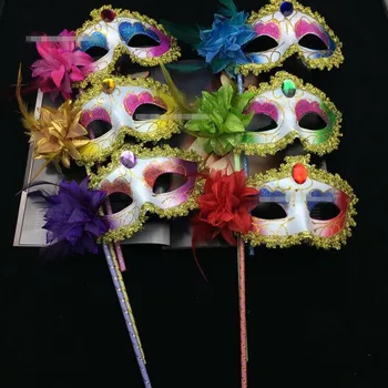 

Adult Child Masquerade Party Mask On Stick Handheld Sequin Venetian Ball Masks Wedding Decor Birthday Night Club Carnival Gift