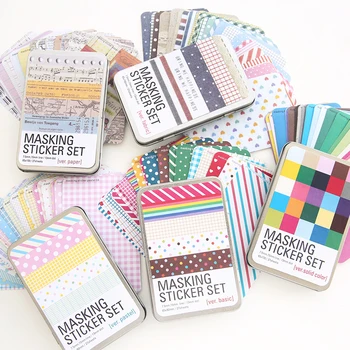 

1 Set Masking Sticker Set with Tin Case Korean Cute Hotsale Stationery Sticker for DIY Decorative Scrapbooking Diary Planner
