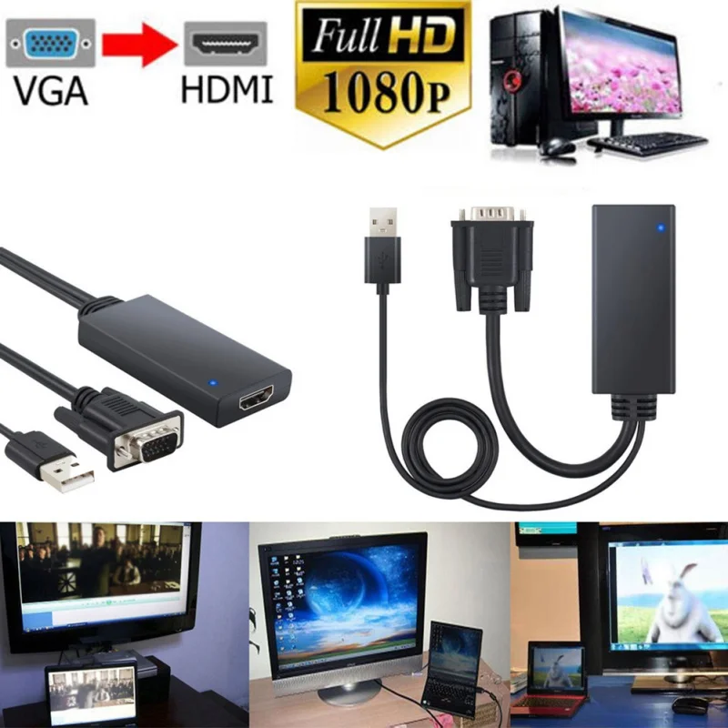  VGA a HDMI adattatore VGA maschio a femmina di HDMI VGA convertitore di HDMI cavo audio USB supplem