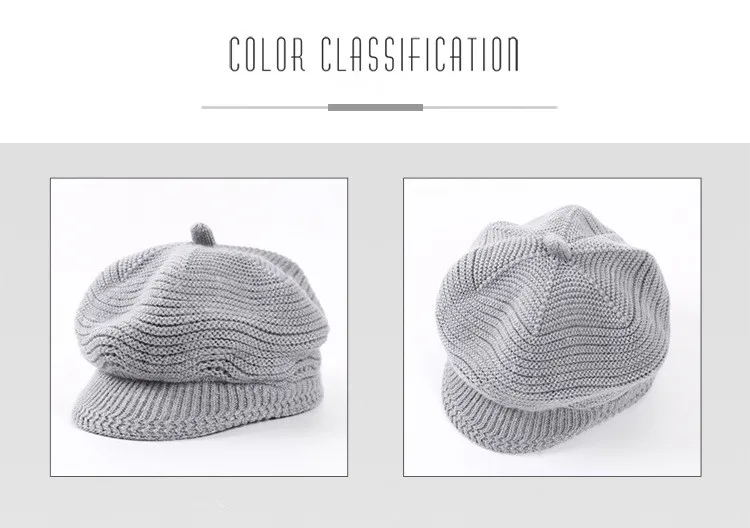2018 Autumn And Winter New Cap Fashion Knit Shade Octagonal Beret Wild Art Painter Hat Soild Color ACI71 (3)