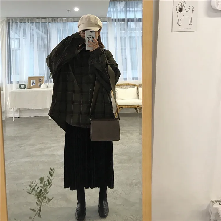 Harajuku Outono Xadrez Seção Fina lã Cardigan Coreano Puff Manga Magro Camisa Quente Jaqueta Retro Casual Feminino Botão Superior 2019 22 cardigan coreano puff manga magro camisa quente