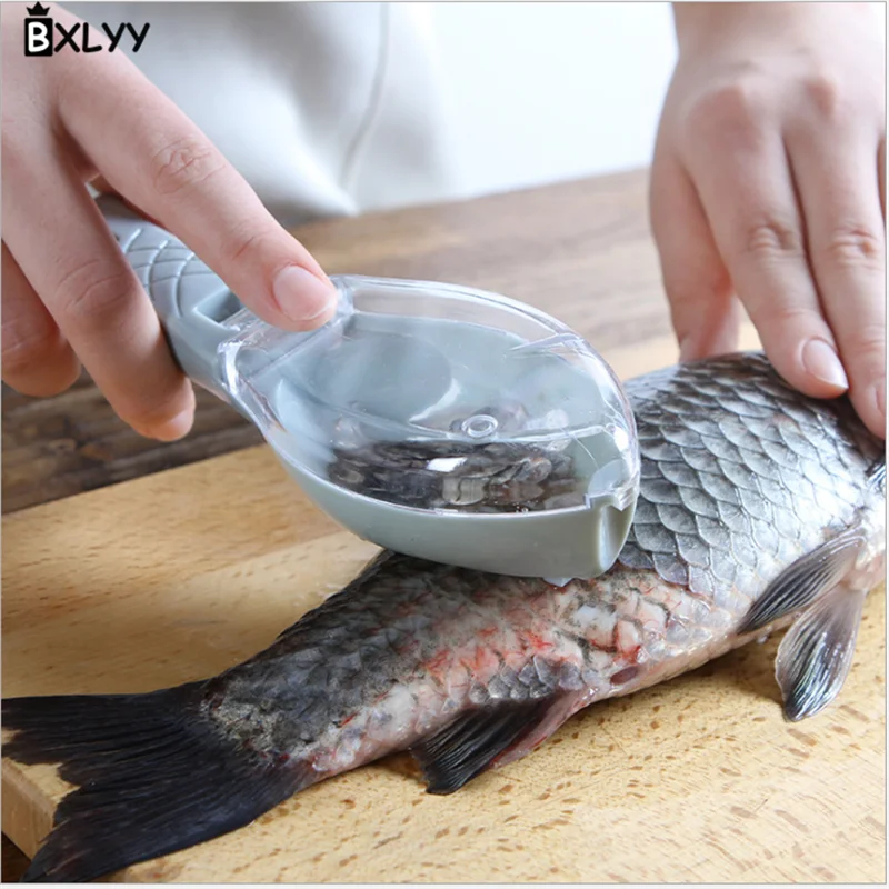 BXLYY 1 шт. Кухонные гаджеты с крышкой рыбные чешуи пластиковые ручные рыбные чешуи инструмент нож для чистки рыбы кухонные принадлежности. 7z