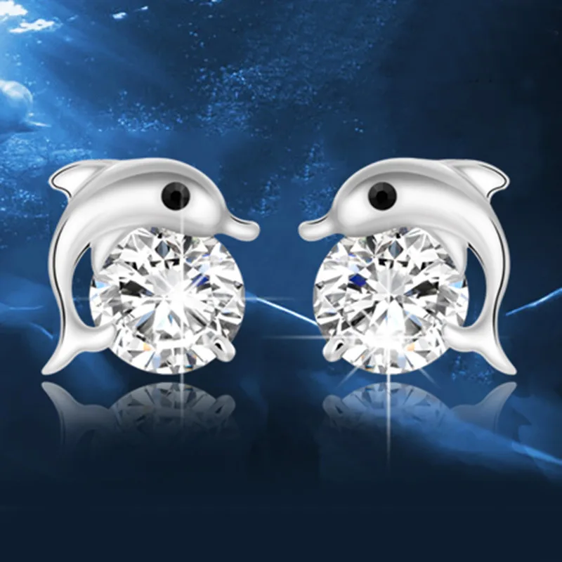 Серьги гвоздики женские из серебра 925 пробы с дельфином|stud earrings for girls|earings girls925