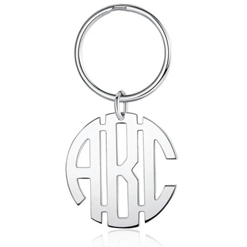 

Round Shape Gold Silver Custom Keychain Monogram Initials 3 Letters Name Key Chain Stainless Steel Keychains Bag Charm Jewelry