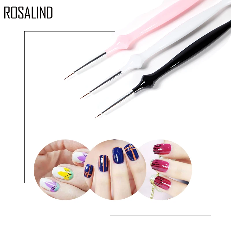 

ROSALIND 3Pcs/set Brushes For Nail Extensions Gel Nail Pens Brushes For Manicure Design Acrylic Nail Brush Nail Tools