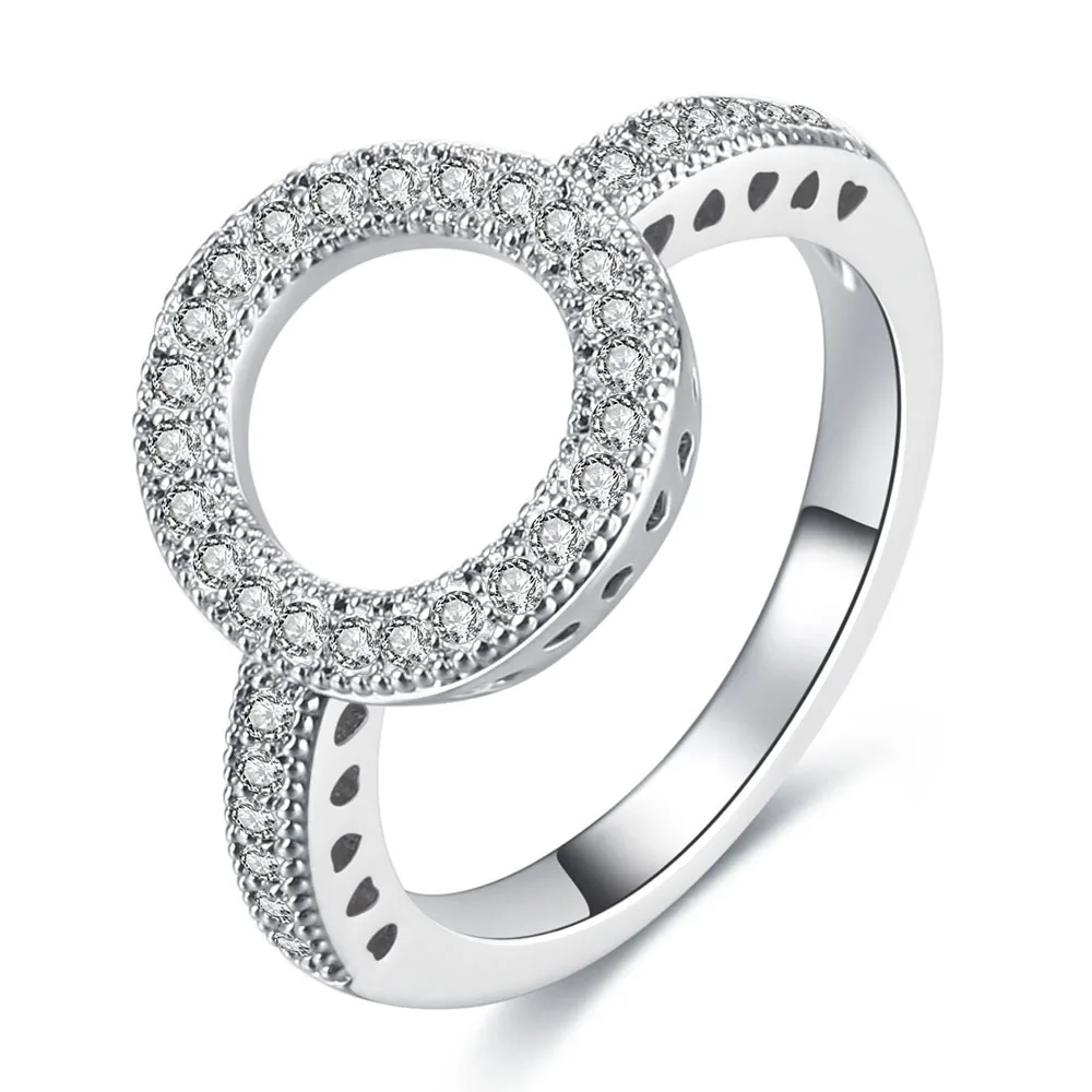 

VKME fashion ring ladies round crystal ring ladies couple wedding jewelry party fashion ring 2019 silver color ring wholesale