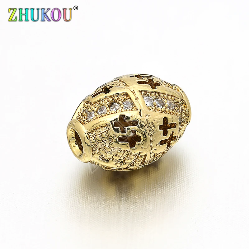 

9*12mm Brass Inlaid Cubic Zirconia Oval Gold Spacer Beads DIY Jewelry Bracelet Necklace Making, Model: VZ70