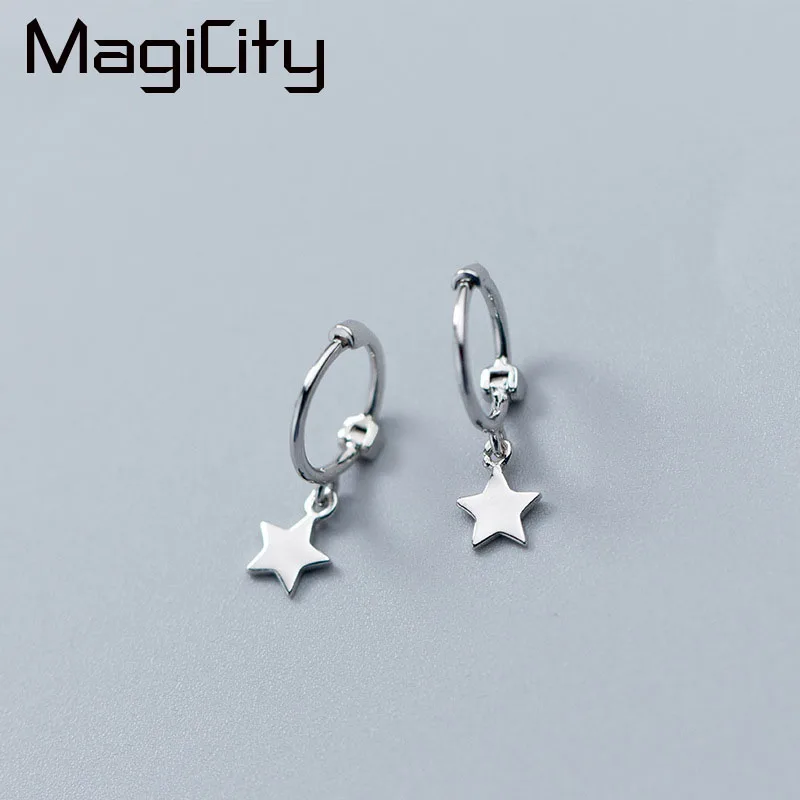 

MAGICITY Exquisited 925 Sterling Silver Star Hoop Earrings for Women Simple Ear Piercing Huggie Earrings Bohemia Bijoux Brincos