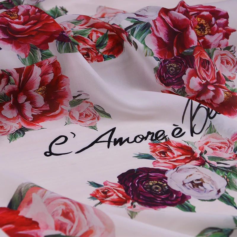 Шифоновая ткань с большим цветком и буквенным принтом, мягкая шифоновая тонкая ткань для платья, длинное пляжное платье, шифоновая ткань для одежды