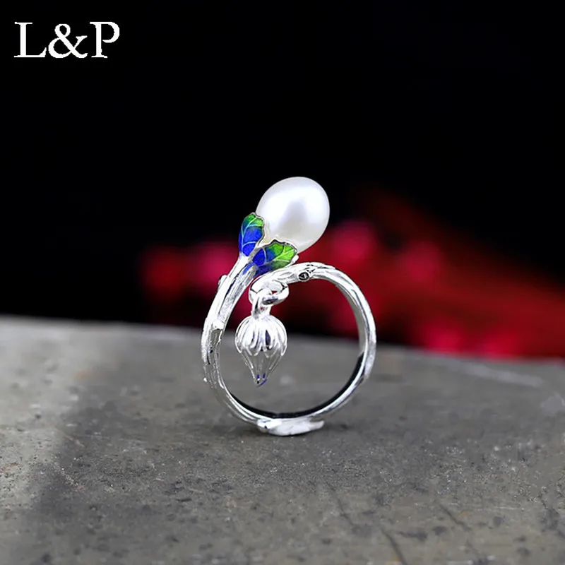 L & P Элегантный природный жемчуг кольцо для леди Аутентичные 925 пробы серебро ручной работы Регулируемый кольцо Fine Jewelry свадебный подарок