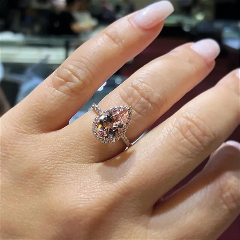 Modyle New Brand Gold Color Champagne Cubic Zirconia Pear Shape Engagement Ring for Woman Dropshipping