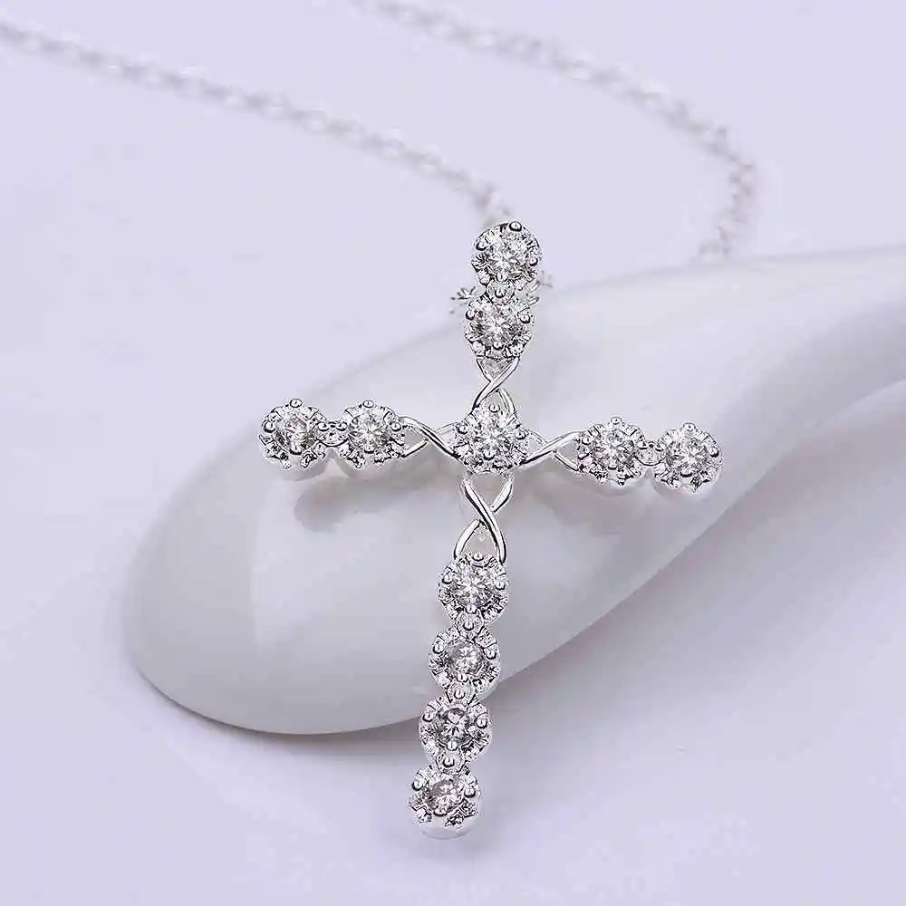 

MKP13 Women fashion fine jewelry,925 silver cross pendant,super shiny lady 'necklace