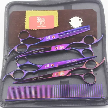 

7.0 inch Professional Grooming Scissors Set Cutting Thinning Curved Pet Scissors Sharp Edge Dog Shears 5pcs/lot