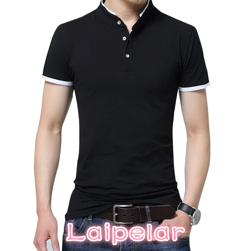 

Summer New Brand Clothing Tshirt Men Solid Male Slim Fit Short Sleeve Cotton T Shirt Men Mandarin Collar Casual T-Shirts
