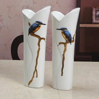 

Simple Ceramics Roll Shape Vase Decorative Porcelain Kingfisher Lovers Pitcher His-and-hers Ornament Gift and Craft Accessories