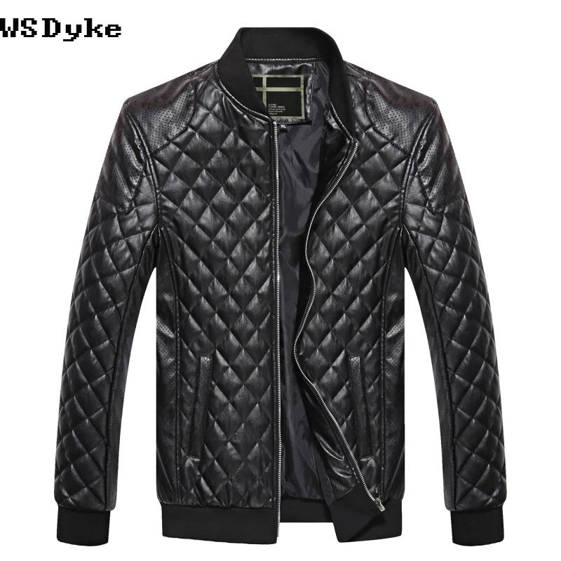 

Fashion Stand Collar Argyle Blouson Moto Homme Slim Fit PU Veste Homme