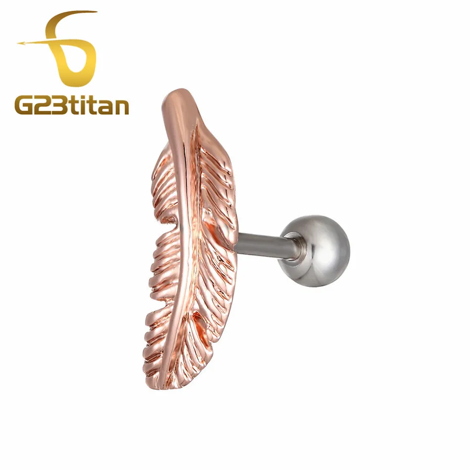 G23titan New Fashion Rose Gold Color Angel Feather Cartilage Earrings Ear Tragus Helix Piercing For Women Men Body Jewelry - Окраска металла: Ear Tragus