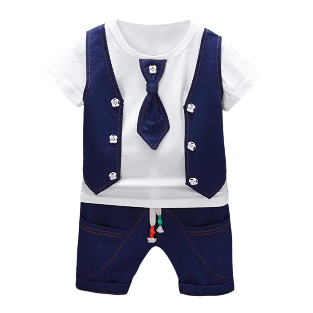 Summer Kids Boys Clothes Gentleman Suit For Baby Boy Children Clothing Set 2pcs T Shirt Shorts Pants Outfit 1 2 3 Years - Цвет: Белый