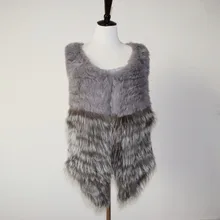 Осень и зима кроличий мех с серебряной лисой ручной работы вязаный контрастный цвет меховой жилет для женщин rf0182