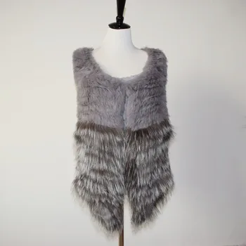 

Autumn and Winter New Rabbit Fur with Silver Fox Handmade Knitted Contrast Color Fur Vest for Women rf0182