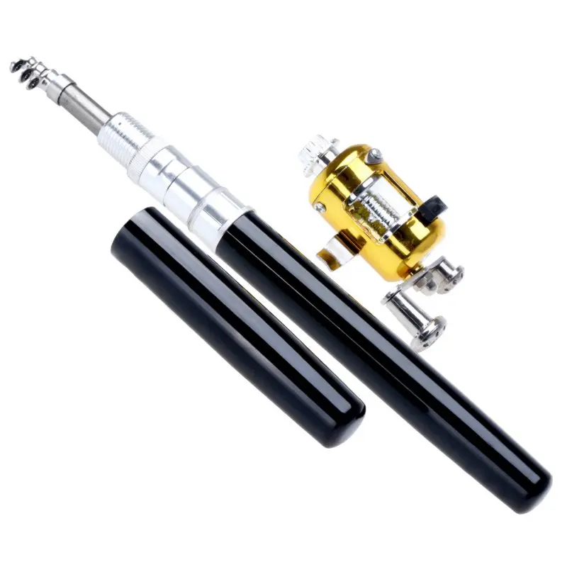 Открытый Мини Кемпинг путешествия baitcasing телескопическая карманная ручка удочка+ катушка - Цвет: Черный