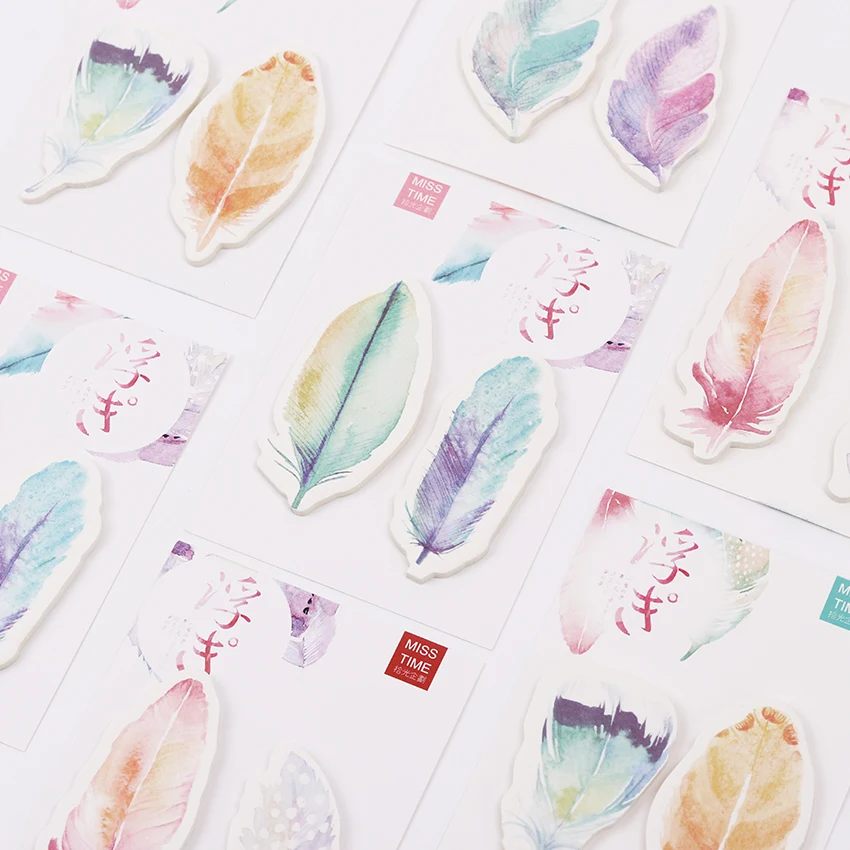 Разноцветные перья Kawaii закладки наклейки Набор стикеров для заметок милые офисные канцелярские принадлежности