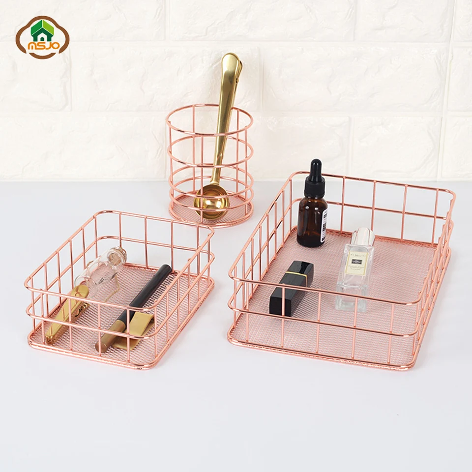 

Msjo Organizer For Pen Rose Gold Wire Net Pencil Holder Round Iron Mesh Makeup Brush Organizer Desk Sorter For Office Home