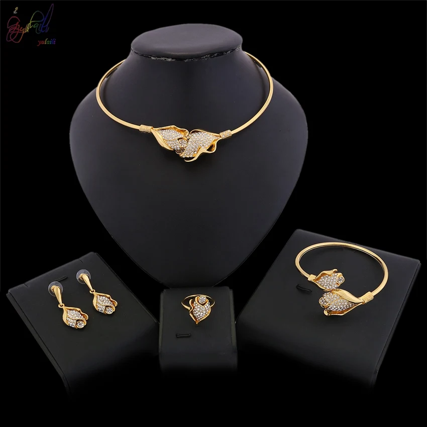 

YULAILI African Beads Pure Gold Color Jewelry Set for Women Vintage Wedding Jewelry Bridal Choker Necklace Set
