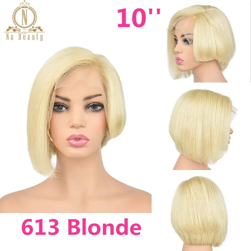 13x6 Lace Front Human Hair Short Bob Wigs Pixie Cut Ombre Color 1B 27 613 Blonde Black Straight For Women Brazilian Remy Hair