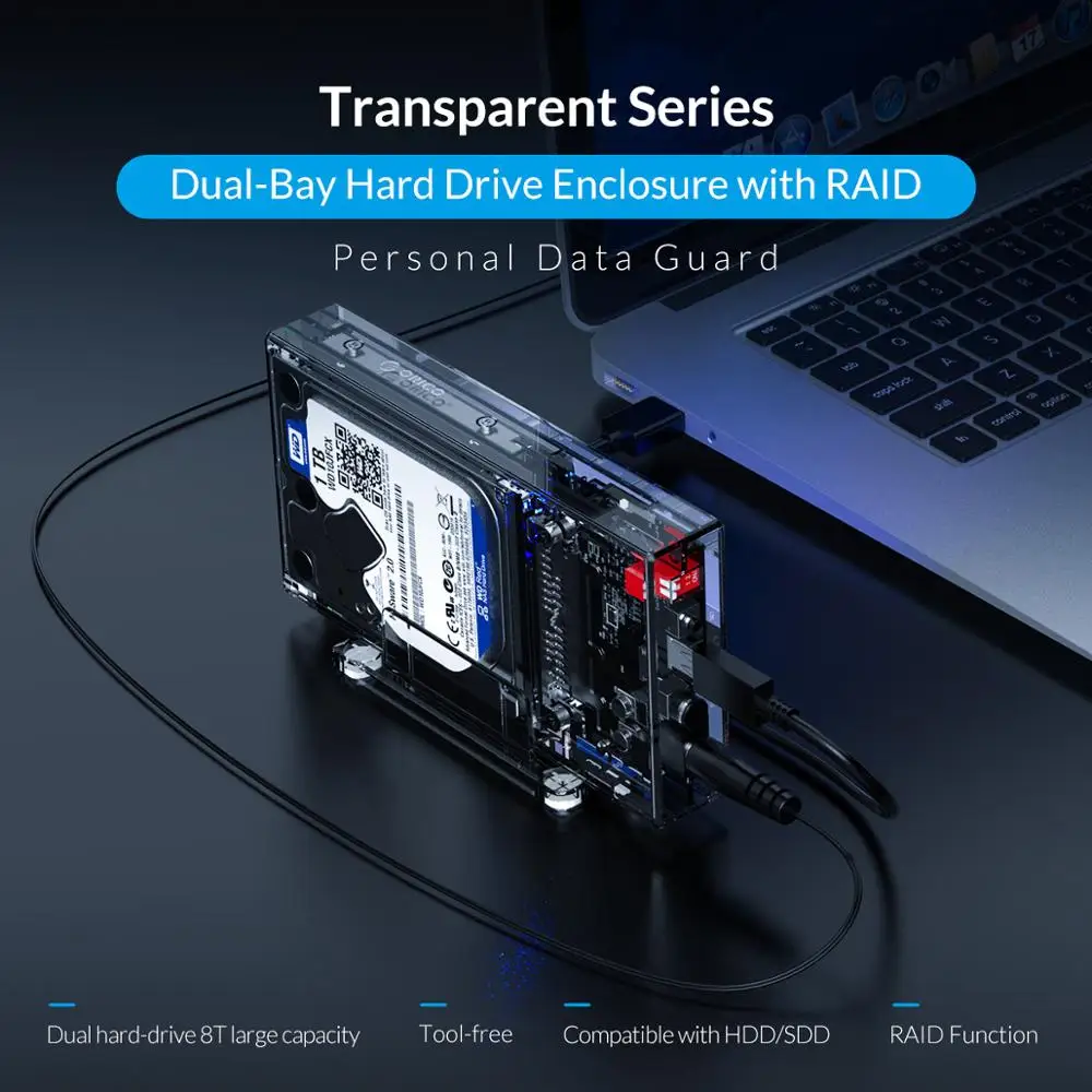  ORICO 25 zoll Festplatte Gehäuse mit RAID PM 0 1 SPANNE Transparent Externe SSD Box SATA3.0 HDD Fal