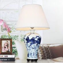Цзиндэчжэнь Винтаж Стиль Фарфор Керамические настольные лампы для прикроватной китайской голубой и белый фарфор винтажная лампа настольная