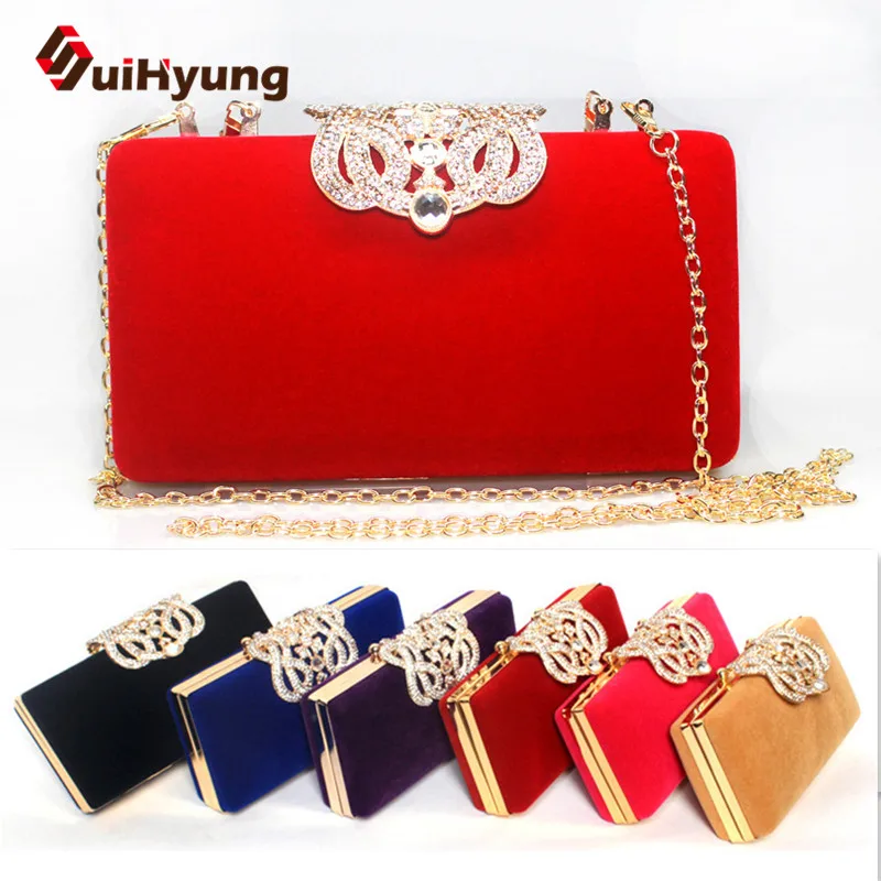 

Lowest Price Women's Bags Fashion Design Diamond Party Evening Bags Velvet Handbags Wedding Crystal Samll Clutch Purse Crossbody