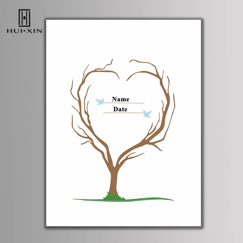 Fingerprint DIY Guestbook Decorating Wedding Party Of Beautiful Declicate Heart-shaped Wedding Tree Custom Free Name And Date