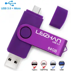 LEIZHAN Usb флеш-накопитель 3,0 128 Гб OTG телефон флеш-накопитель 8 ГБ Флешка 64 ГБ 32 ГБ 16 ГБ память Usb флеш-накопитель большого пальца