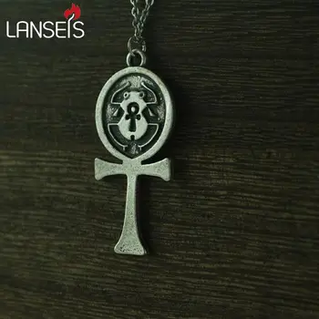 

lanseis 10pcs Egyptian Jewelry Scarab of Ankh Symbol Pendant necklace Stainless steel chain