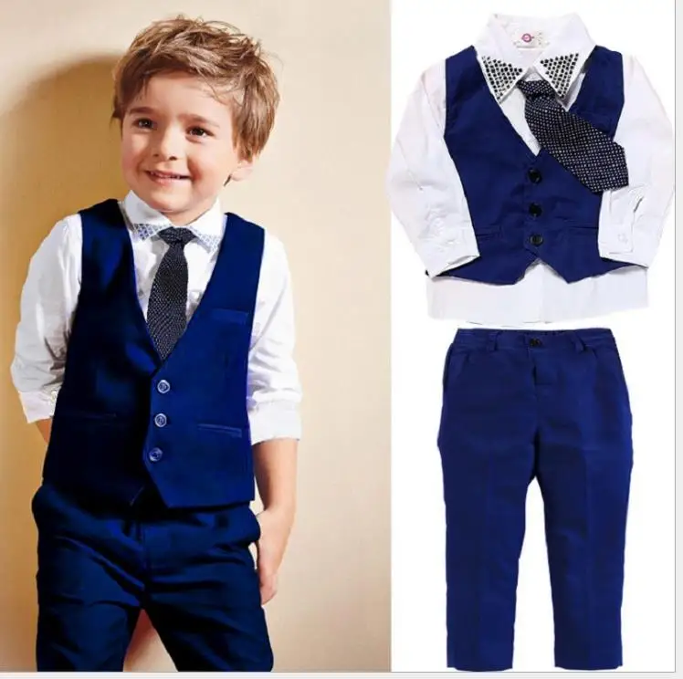 

European and American wholesale spring/autumn gentleman vest+long-sleeved+long trousers+tie four pieces set suit for boys